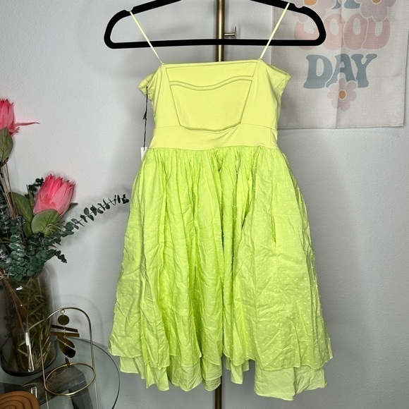 NWT - Susana Monaco Chartreuse mini dress with Swiss dot skirt - Picture 2 of 3